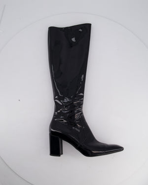 Saint Laurent Black Patent Knee High Leather Boots Size EU 39.5