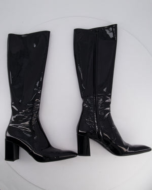 Saint Laurent Black Patent Knee High Leather Boots Size EU 39.5