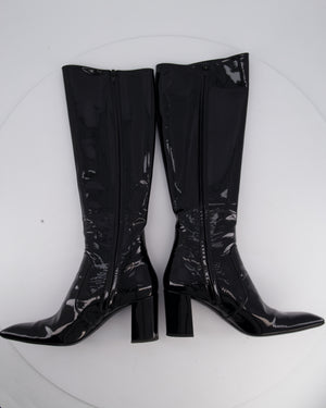 Saint Laurent Black Patent Knee High Leather Boots Size EU 39.5