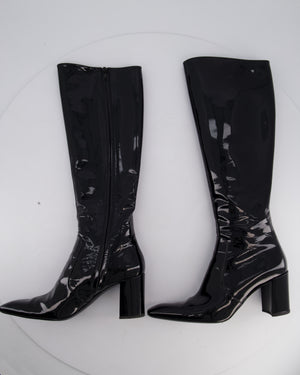 Saint Laurent Black Patent Knee High Leather Boots Size EU 39.5