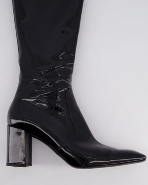 Saint Laurent Black Patent Knee High Leather Boots Size EU 39.5