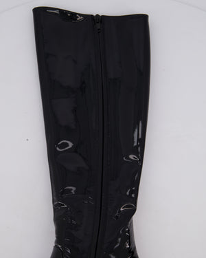 Saint Laurent Black Patent Knee High Leather Boots Size EU 39.5