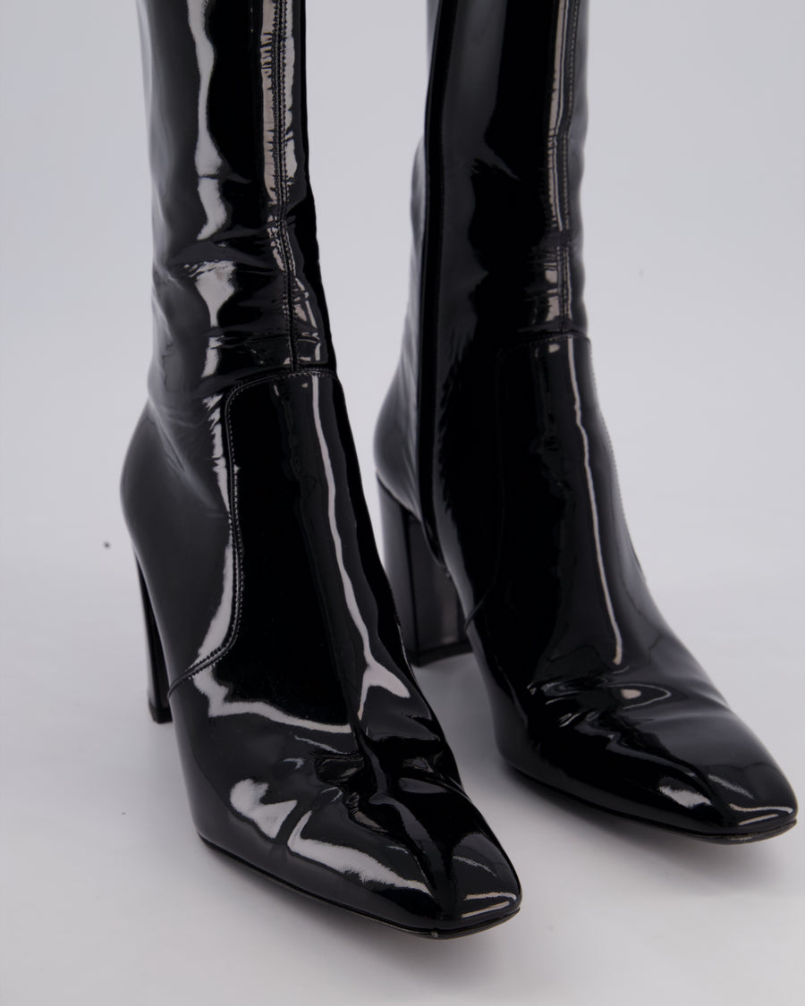 Saint Laurent Black Patent Knee High Leather Boots Size EU 39.5