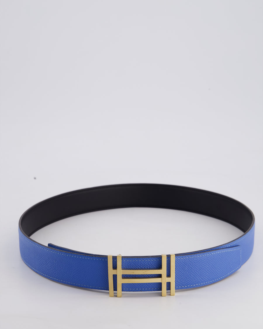 Hermès Blue & Black Reversible Constance Belt with Gold H Au Carre Buckle Size 85cm