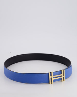Hermès Blue & Black Reversible Constance Belt with Gold H Au Carre Buckle Size 85cm