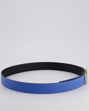 Hermès Blue & Black Reversible Constance Belt with Gold H Au Carre Buckle Size 85cm