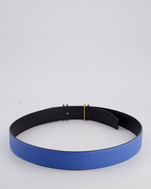 Hermès Blue & Black Reversible Constance Belt with Gold H Au Carre Buckle Size 85cm