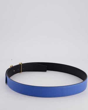 Hermès Blue & Black Reversible Constance Belt with Gold H Au Carre Buckle Size 85cm