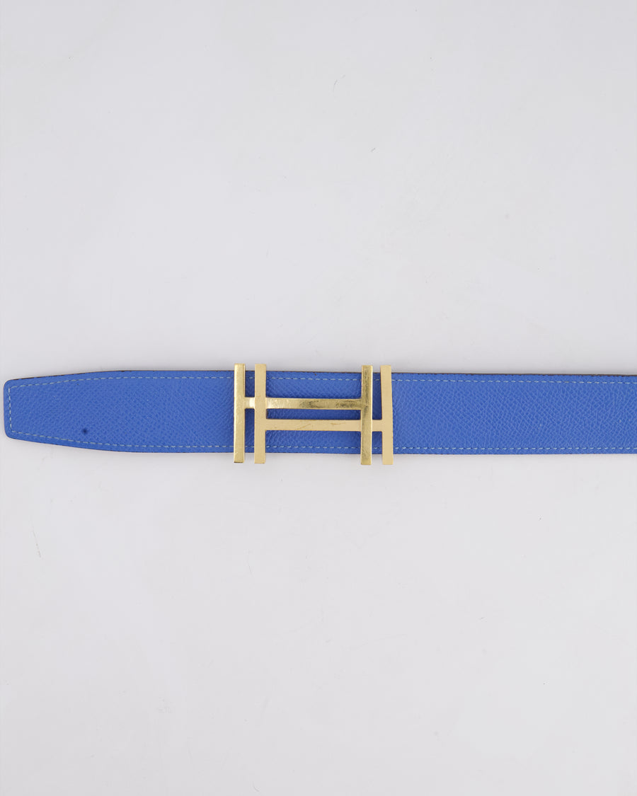 Hermès Blue & Black Reversible Constance Belt with Gold H Au Carre Buckle Size 85cm
