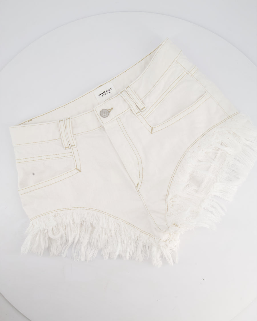 Isabel Marant Etoile Eneidao White Cotton Shorts with Fringes FR 40 (UK 12)