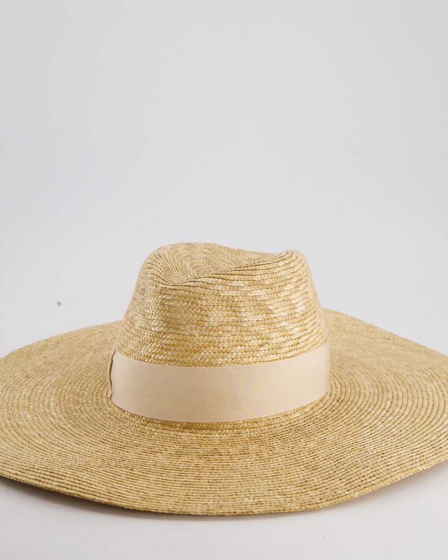 Borsalino Beige Raffia Hat with Logo Detail Size S