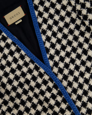 Gucci Black & White Houndstooth Wool Jacket with Electric Blue Thread Detail Size IT 36 (UK 4)
