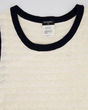 Chanel Cream Sleeveless Midi Dress with Navy Hem and Pocket Detail Size FR 34 (UK 6)
