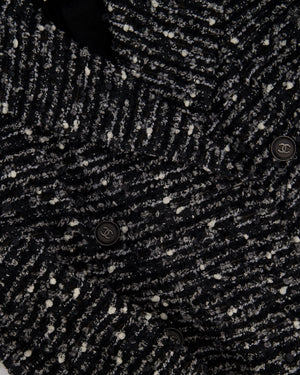 Chanel Black, Grey & White Tweed Double Breasted Jacket with Black CC Logo Buttons Size FR 36 (UK 8)
