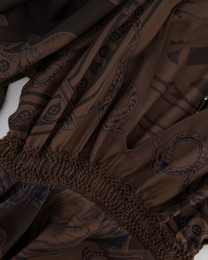 Hermès Brown Silk Printed Bride de Cour Midi Dress Size FR 38 (UK 10) RRP £3,180