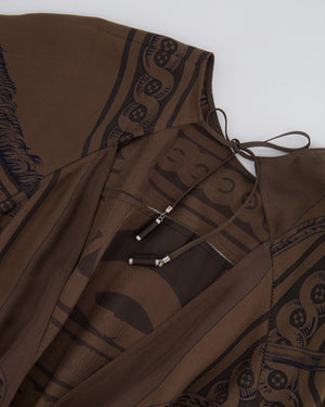 Hermès Brown Silk Printed Bride de Cour Midi Dress Size FR 38 (UK 10) RRP £3,180