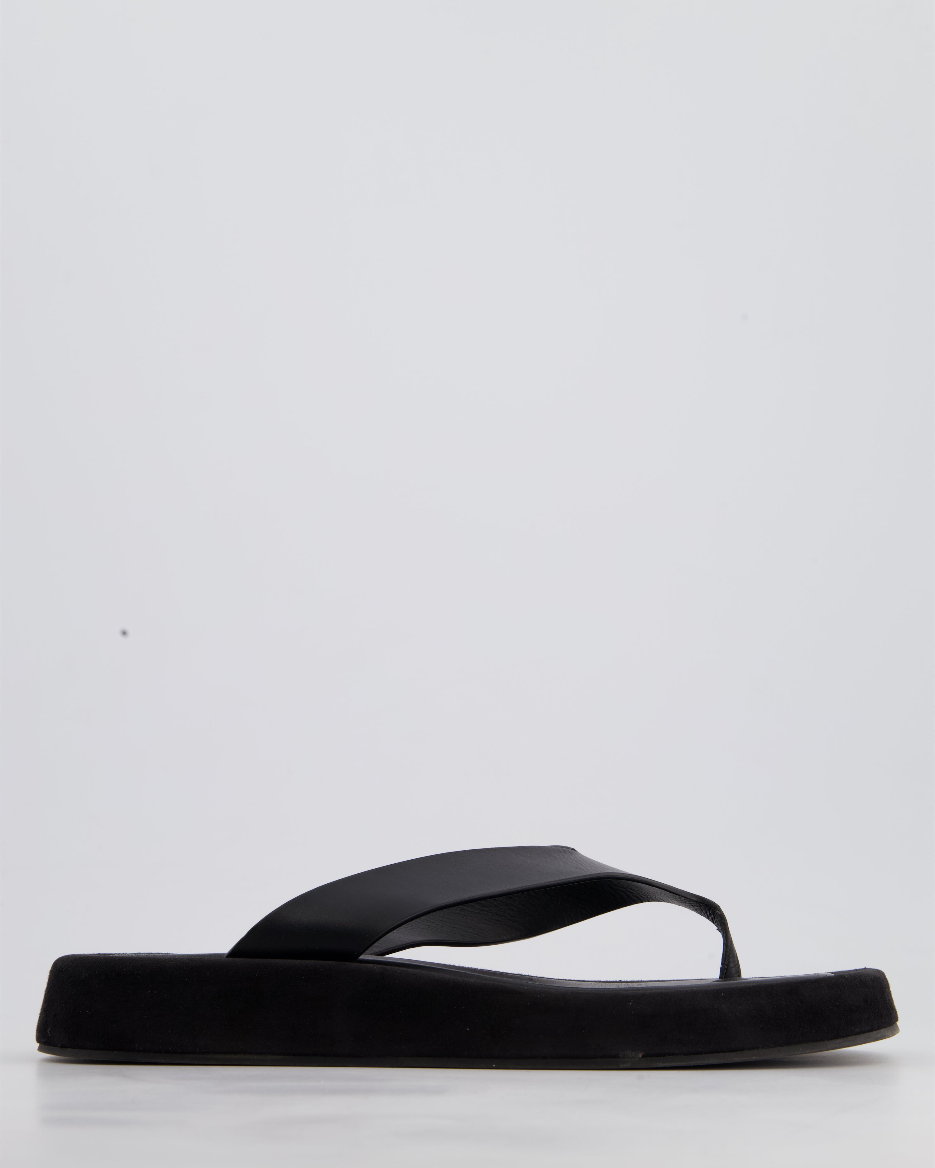 The Row Ginza Black Calf Skin Flip Flops with Suede Details