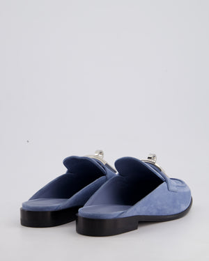 Hermès Light Blue Suede Lota Mules with Palladium Hardware Size EU 37
