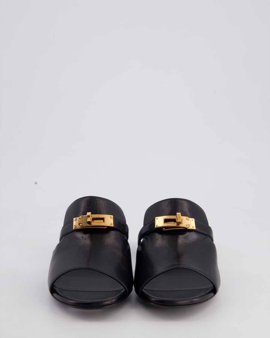 Hermès Candy Sandals in Black Calfskin Leather with Rose Gold Kelly Clasp Size EU 37