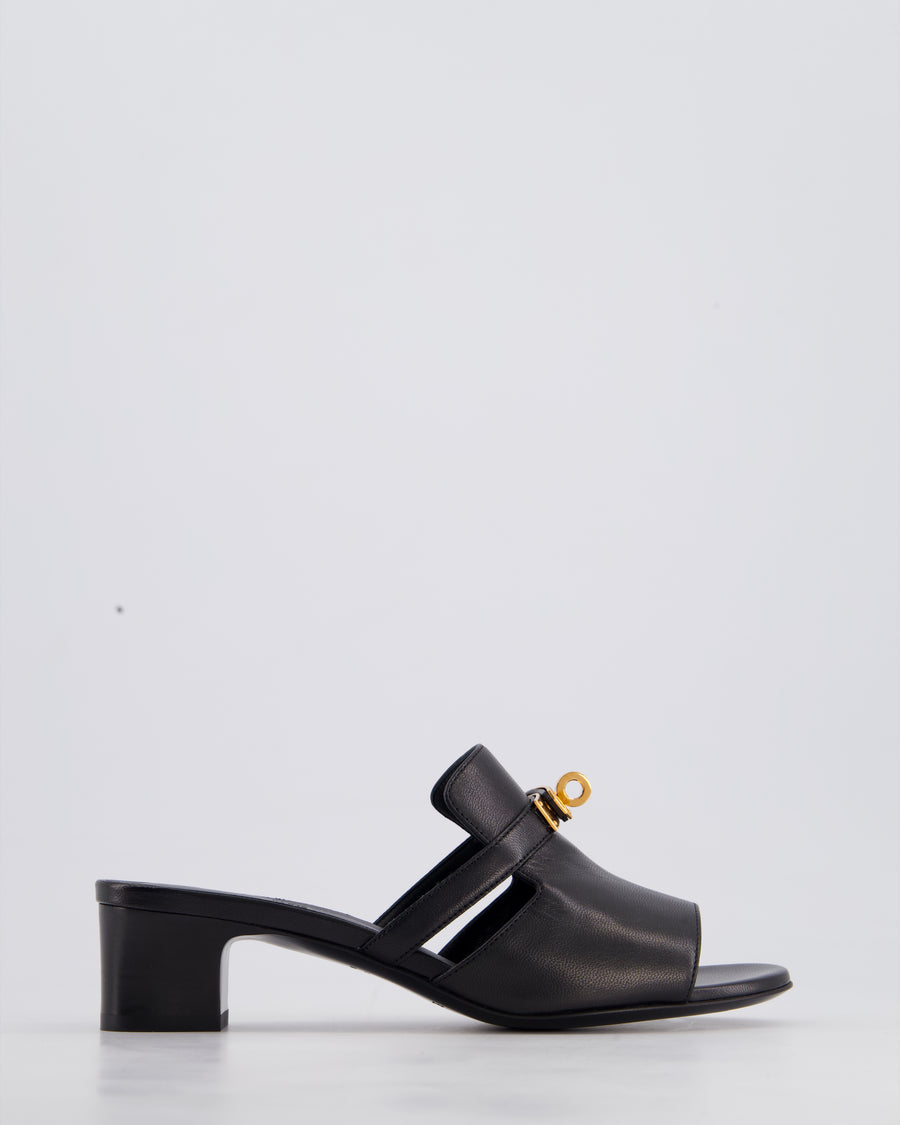 Hermès Candy Sandals in Black Calfskin Leather with Rose Gold Kelly Clasp Size EU 37