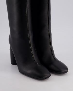Hermès Black Dressage High Boots with White Contrast Stitch Details Size EU 37
