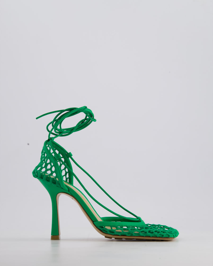 Bottega Veneta Green Wraparound Stretch Web Heels Size EU 35.5