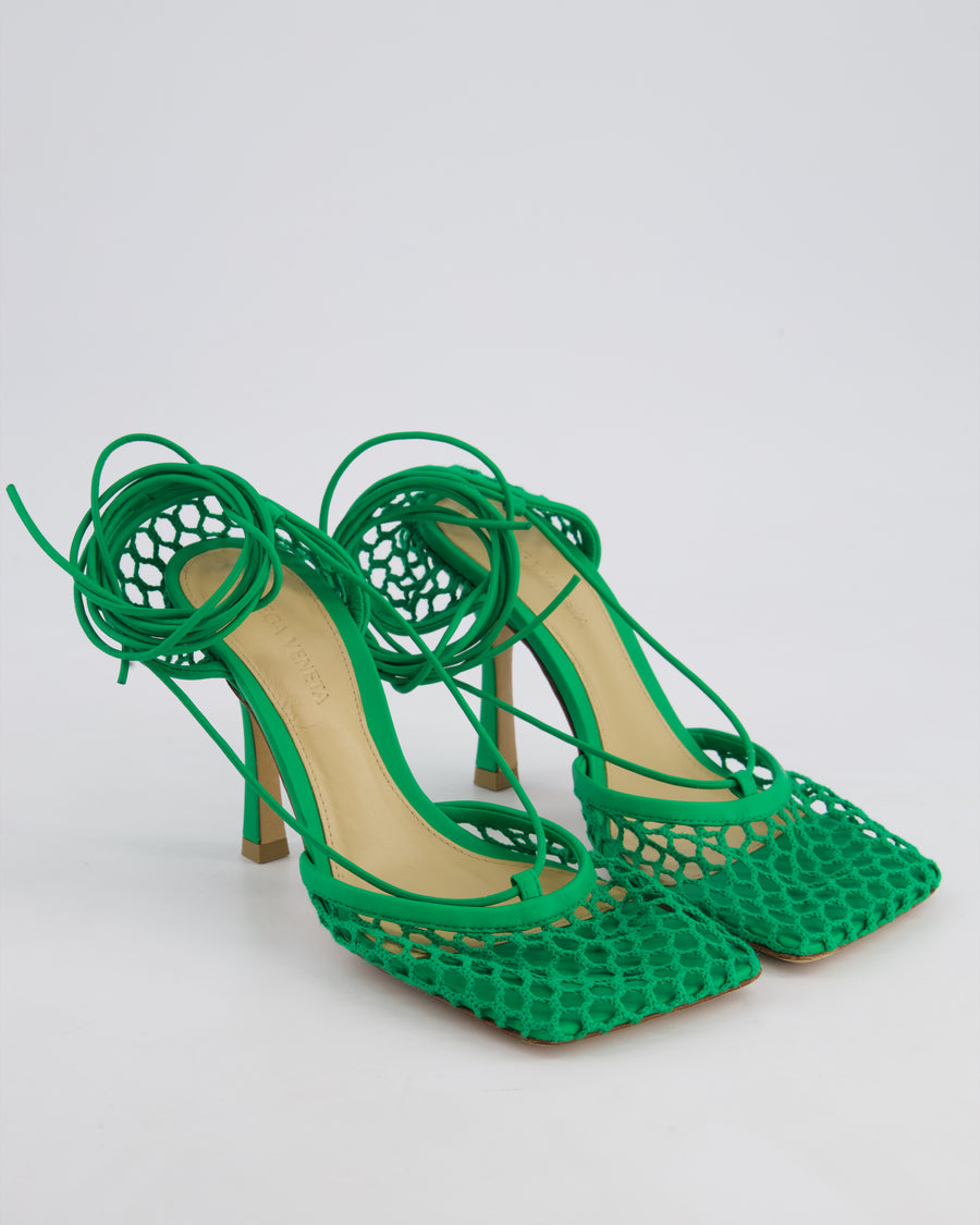 Bottega Veneta Green Wraparound Stretch Web Heels Size EU 35.5