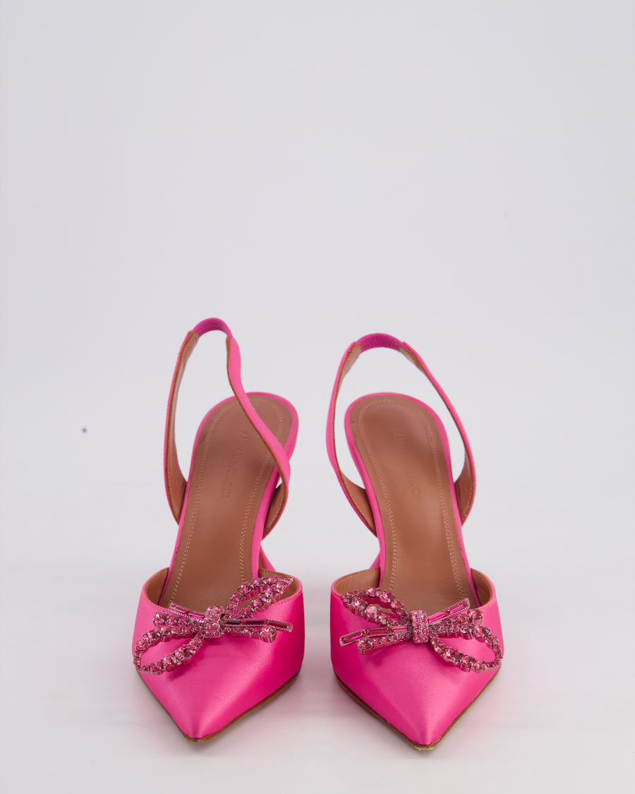 Amina Muaddi Rose Crystal Embellished Satin Rosie Slingback Size EU 36