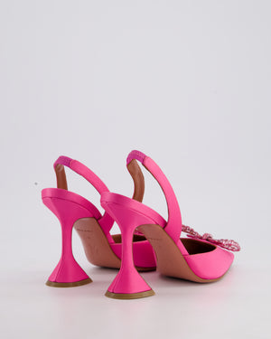 Amina Muaddi Rose Crystal Embellished Satin Rosie Slingback Size EU 36