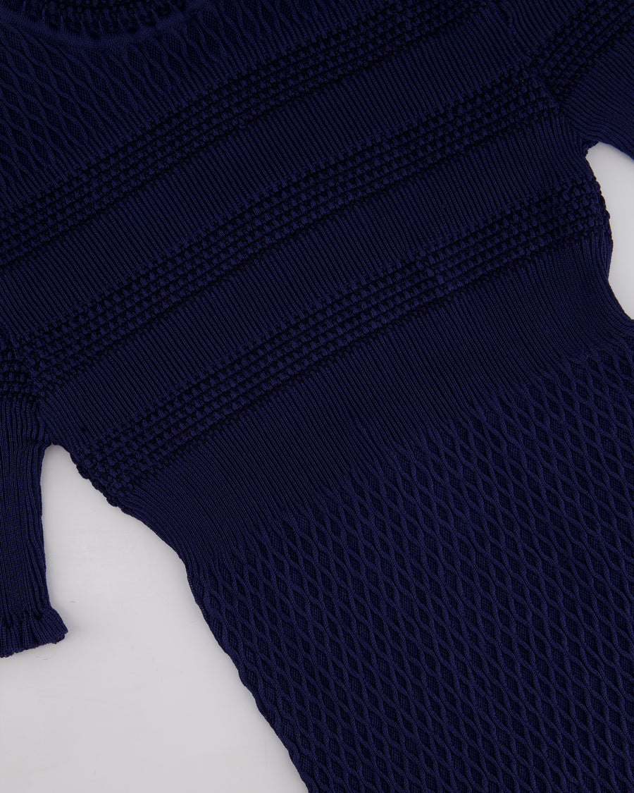 Fendi Dark Blue Ribbed Midi Silk Dress Size IT 36 (UK 4)