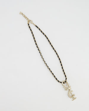 Chanel 22K Black Chain and Champagne Gold Necklace with Logo Pendant