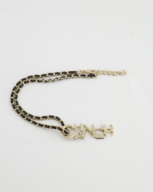 Chanel 22K Black Chain and Champagne Gold Necklace with Logo Pendant