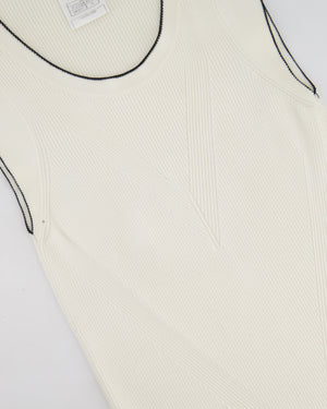 Chanel 08P Cream Sleeveless Knitted Short Dress with Silver CC Logo Button and Navy Hem Details Size FR 36 (UK 8)