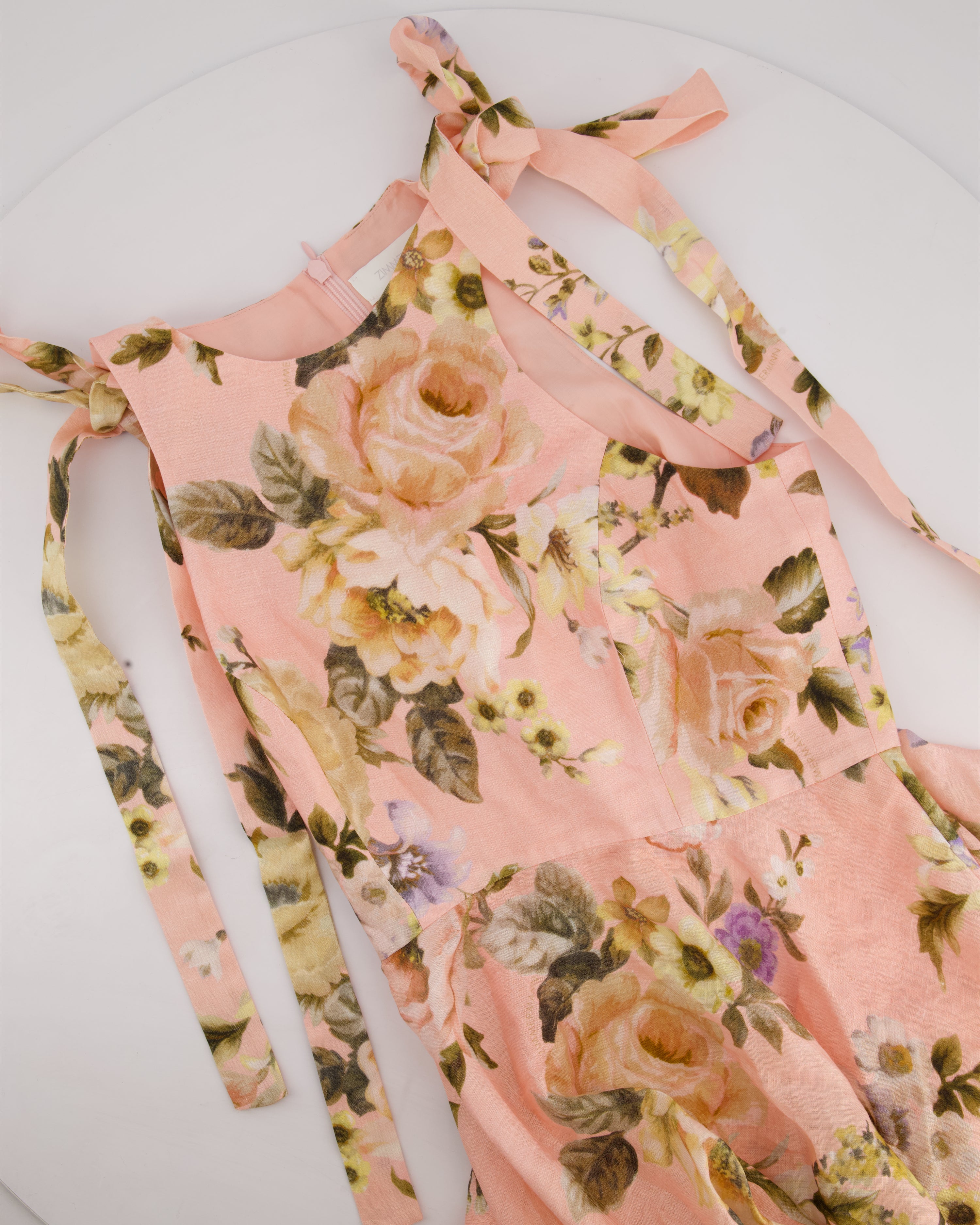 Zimmermann Pink, Yellow & White Linen Floral Sleeveless Long