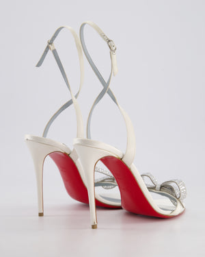 Christian Louboutin Jewel Queen 115 White Ankle Strap Heeled Sandals With Crystal Bow Detail Size EU 39.5