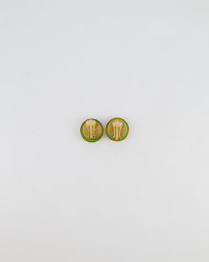 Chanel 97A Vintage Multicolour Holographic Round CC Logo Clip-On Earrings