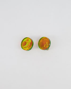 Chanel 97A Vintage Multicolour Holographic Round CC Logo Clip-On Earrings