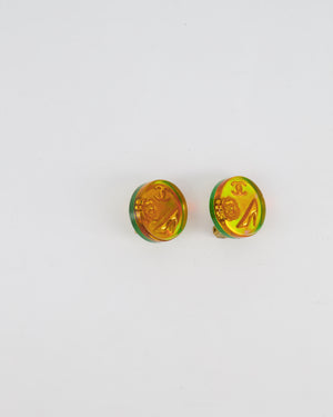 Chanel 97A Vintage Multicolour Holographic Round CC Logo Clip-On Earrings