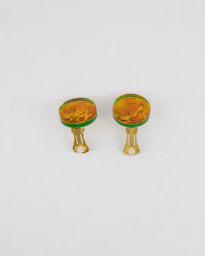 Chanel 97A Vintage Multicolour Holographic Round CC Logo Clip-On Earrings