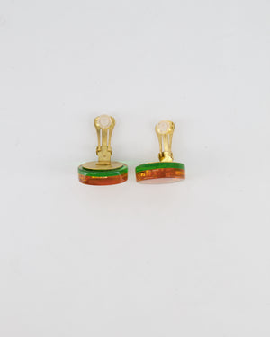 Chanel 97A Vintage Multicolour Holographic Round CC Logo Clip-On Earrings