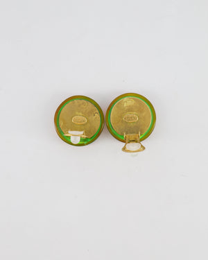 Chanel 97A Vintage Multicolour Holographic Round CC Logo Clip-On Earrings