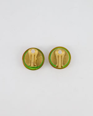Chanel 97A Vintage Multicolour Holographic Round CC Logo Clip-On Earrings