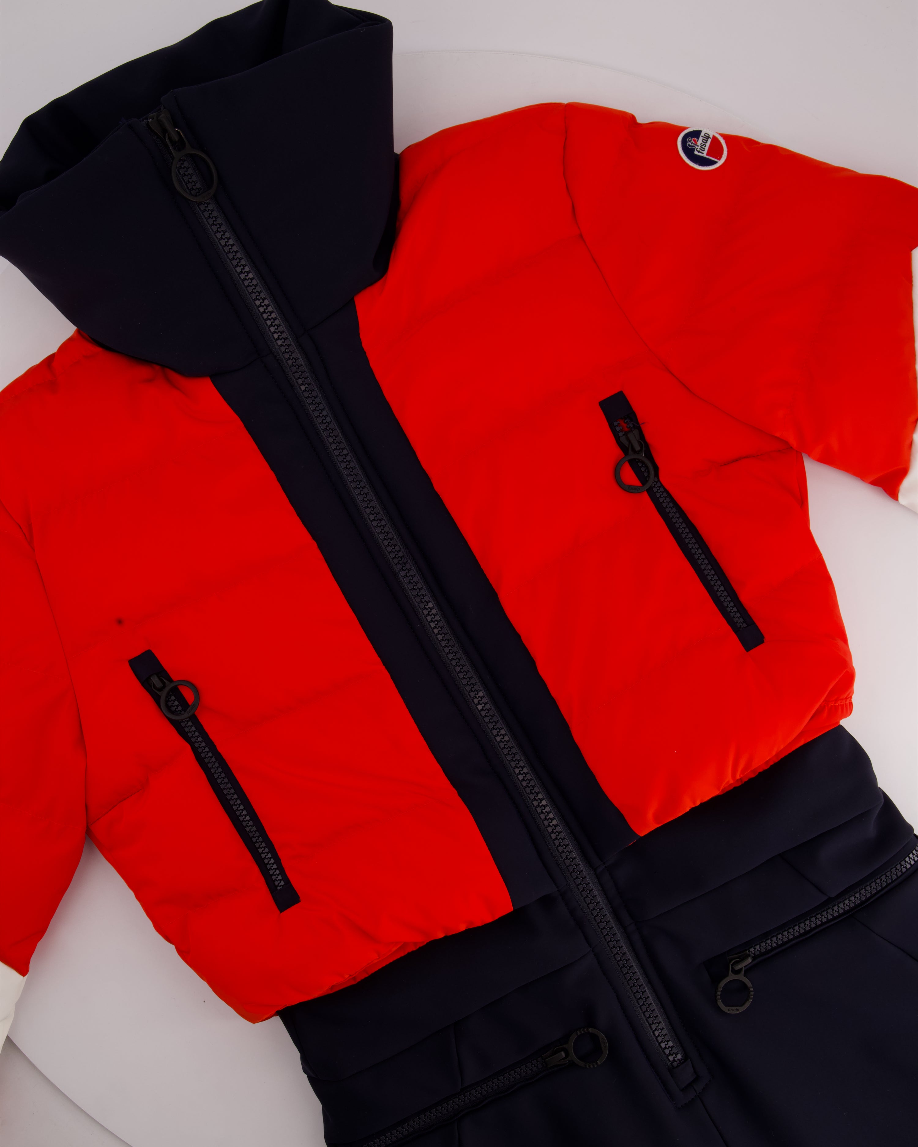 M(38) Fusalp スキースーツ フザルプ Fusalp Navy, Red and White Stripe One-Piece Ski Suit Size FR