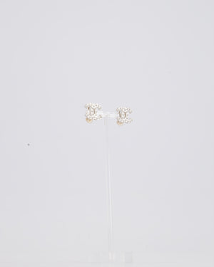 Chanel Silver Crystal CC Logo Earrings
