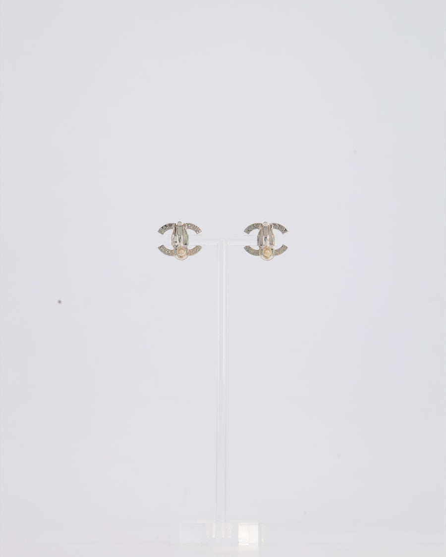 Chanel Silver Crystal CC Logo Earrings