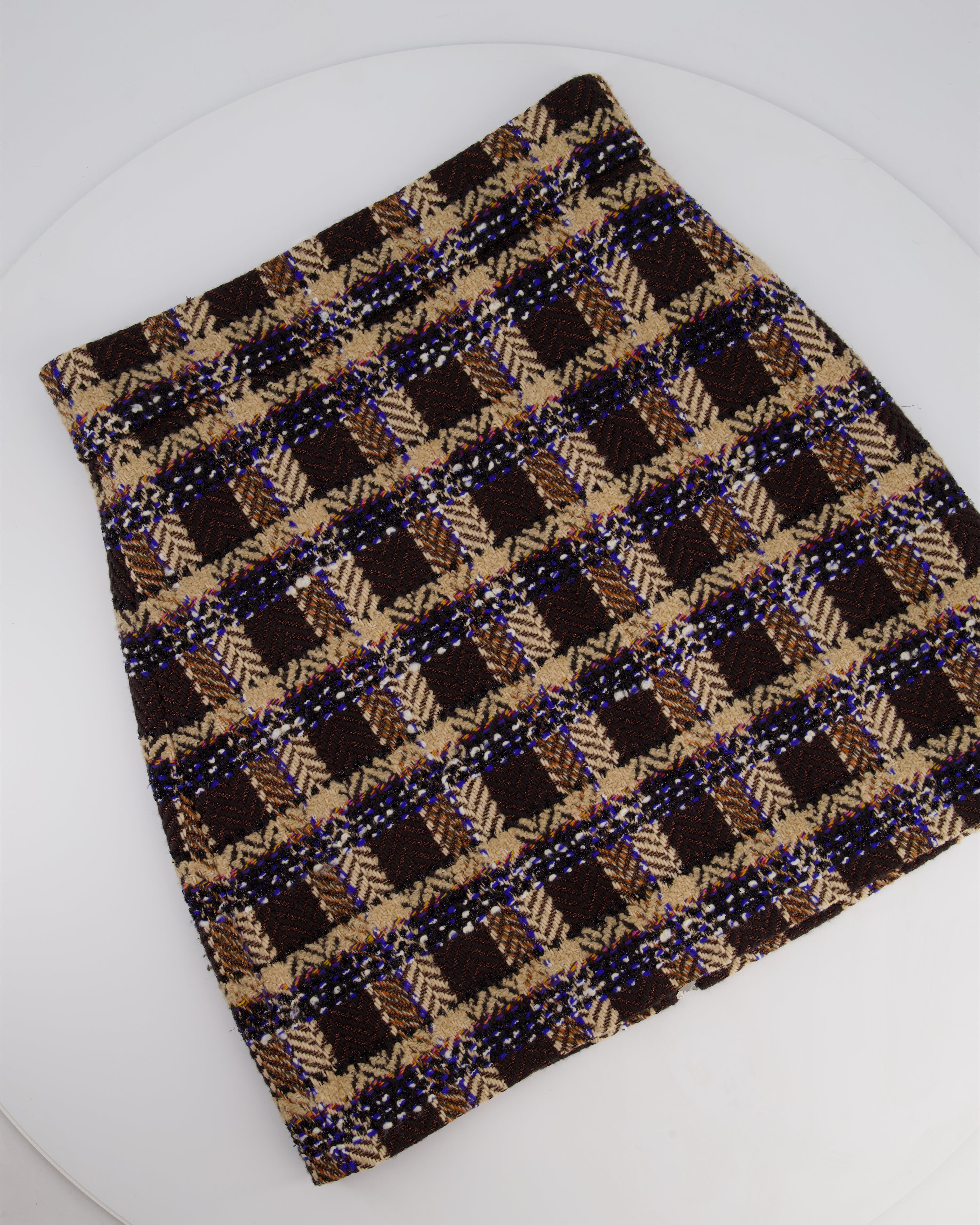 Gucci Brown Wool Houndstooth Mini Skirt with Metallic Thread