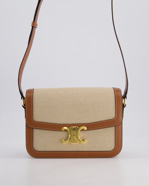 Celine Brown Canvas and Leather Triomphe Shoulder Bag with Gold Hardware
