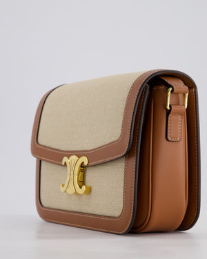 Celine Brown Canvas and Leather Triomphe Shoulder Bag with Gold Hardware