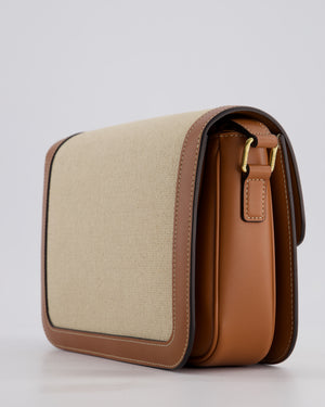 Celine Brown Canvas and Leather Triomphe Shoulder Bag with Gold Hardware