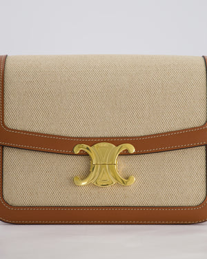 Celine Brown Canvas and Leather Triomphe Shoulder Bag with Gold Hardware